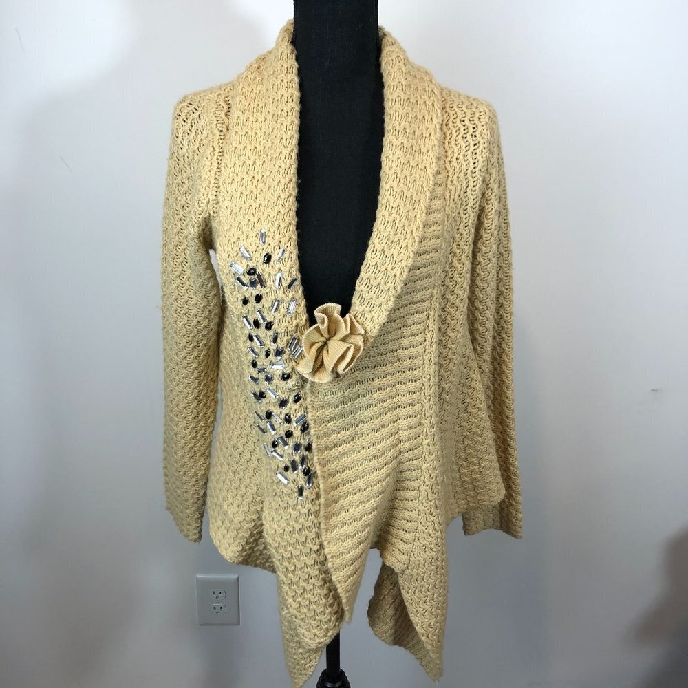 Farinelli Beige Embellished Cardigan Sweater M/L